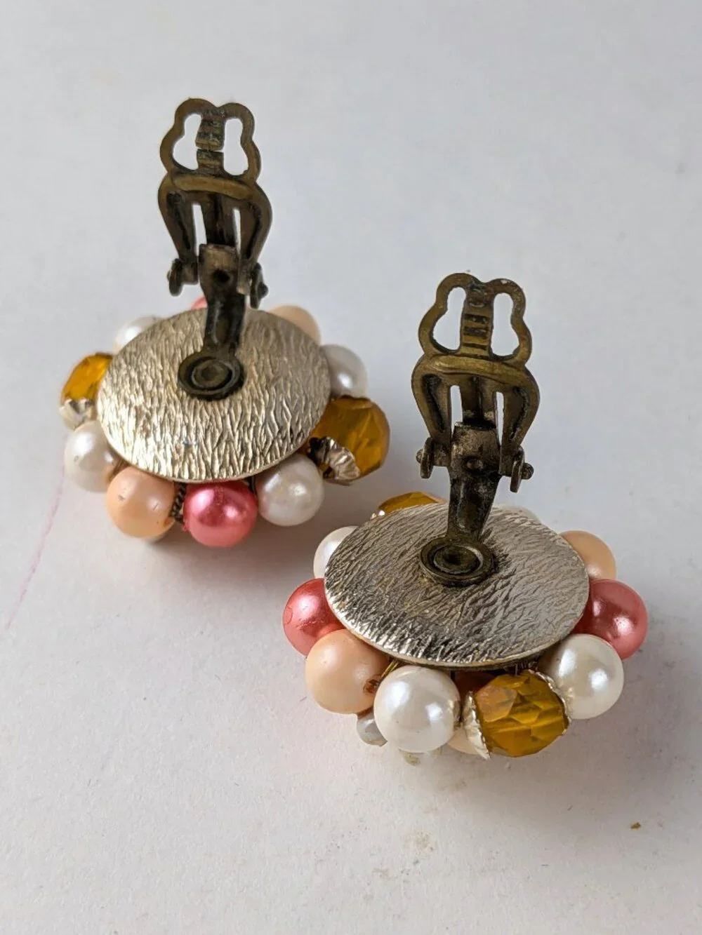 Vintage Multicolor Pearl Beaded Clip-On Earrings